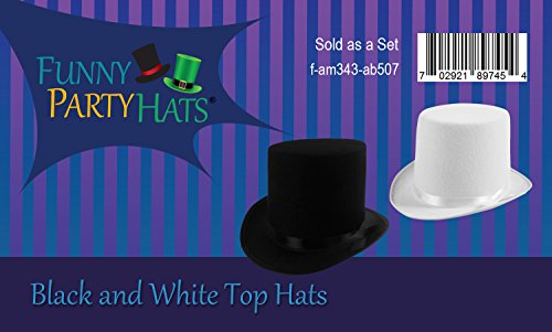Felt Top Hats - 2 Pack - 1 Black & 1 White Top Hat Costume Hats Funny Party Hats