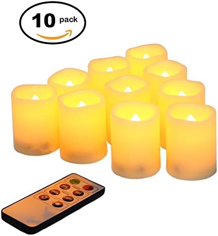 Battery Operated Flikering Flameless Votive Candles, LED Votive Candles with Remote, Set of 10, D1.5"xH2" (warm yellow)