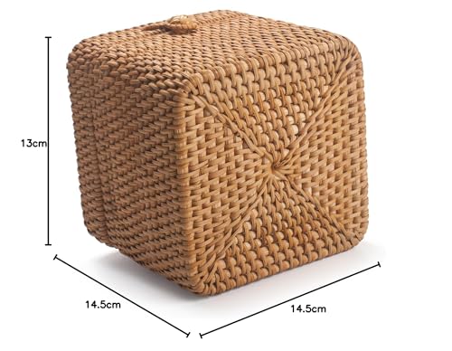 Rattan Paper Tissue Box with Lid, Square Wicker Box Holder, Facial Tissue Paper Tissue Box for Dining Table, Living Room, Bathroom, Bedroom (Natural)