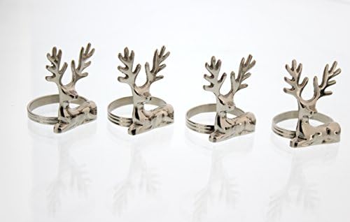 Napkin Rings for Dinners, Parties, Holidays,Everyday Use, Set of 4, Silver Stag