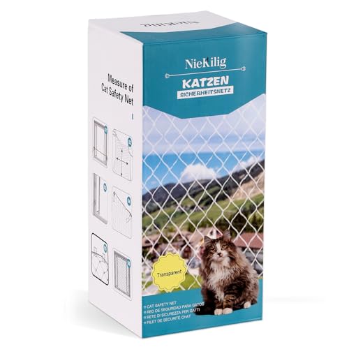 NieKilig Katzengitter Fenster ohne Bohren, 5x3m Katzennetz für Balkon zum kleben, Transparentes Katzenschutznetz für Katzen zur Sicherung von Balkon, Terrassen, Fenstern, Dachluken, Türen