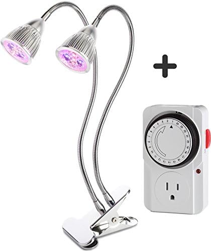 Dual LED Grow Light with Outlet Timer - Top 10W Desk Clip LED Plant Lamp with 360 Degree Flexible Gooseneck for Indoor Plants, Greenhouse, Home, and Office by Extreme Growth