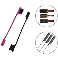 Double Sided Edge Control Hair Brush Set (Including 3 pcs Metal Rat Tail Comb Heat Resistant Teasing Comb & 100% Boar 2-Sided Club Brush) Hair Styling Comb & Brush Tool Set