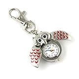 Youyoupifa Cute Owl Style Stainless Steel Case Quartz Keychain Watch (Red)