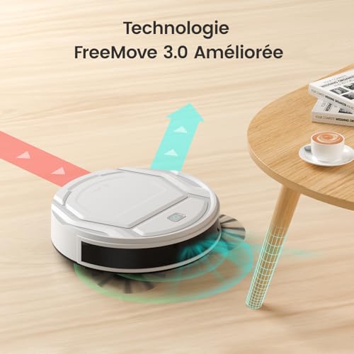 M210 Aspirateur Robot, Robot Aspirateur Autonomie Mince Silencieux, Connecté avec WiFi/Alexa/App, 3 Modes d'aspirations, Programmable, Idéal pour Les Poils d'animaux Tapis Sols Durs, Blanc