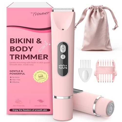 CoolHair Bikini Trimmer for Women,Smooth Electric Razor for Sensitive Skin, IPX7 Waterproof Wet & Dry Cordless Body Shaver & Grooming Set for Bikini Area, Pubic Hair, Face, Underarms & Legs (Pink)