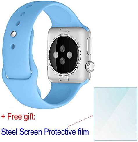 ZhenYue 42mm Soft Silicone Sport Style Replacement Strap Bands for Apple Wrist Watch Iwatch Series 1 Series 2 Band (Light Blue S+M)+Free Steel Screen Protective Film