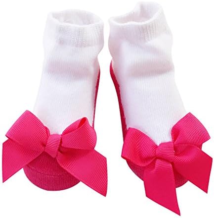 Vimuntado Baby Girls Bootie Sock Cotton Newborn Infant Ruffle Lace Bow Socks 12m (12-24 Months, SOCKA003-HP)