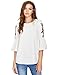 Floerns Women's Floral Embroidery Loose Blouse Bell Sleeve Top White Rose M