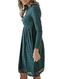 AOOKSMERY - Elegante vestido de encaje plisado de manga larga estilo casual con columpio