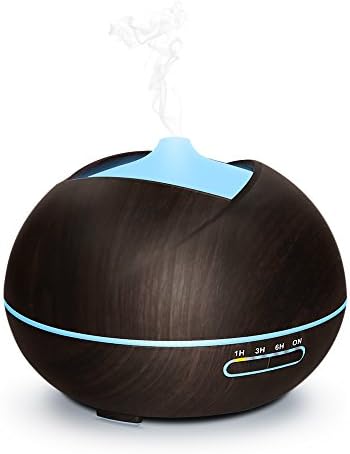 400ml Cool Mist Humidifier Wood Grain Ultrasonic Aroma Essential Oil Diffuser with 7 Color LED Night Lights for Office Home Room(Dark wood grain)