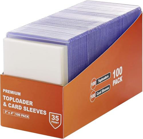 LBOYLOVE® 200 Card Sleeves Top Loaders for Cards, 3""X4"" Baseball Cards Protectors Hard Plastic, Premium Toploaders Holder for Trading Sports Football Game Card(100 Top Loaders + 100 Penny Sleeves)