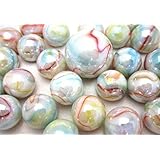 Big Game Toys~25 Glass Marbles Unicorn Opalescent White/Blue/Red/Green/Yellow Swirl Classic Style Game Pack (24 Player, 1 Shooter) Decor/Vase Filler/Aquarium