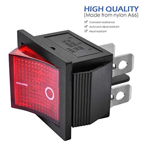 AutoEC On Off Illuminated Rocker Switch, 10Pcs AC 15A/250V 20A/125V 4 Pin Mini DPST Toggle Switch, Use for Car Auto Boat Household Appliances