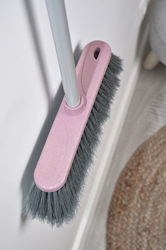 YORK Restart Broom with Long Handle, 120 cm, Beech Wood and Recycled Plastic, Ergonomic Floor Brush with Dense Bristles for Indoor and Outdoor Sustainable Erika Purple 31 cm Width