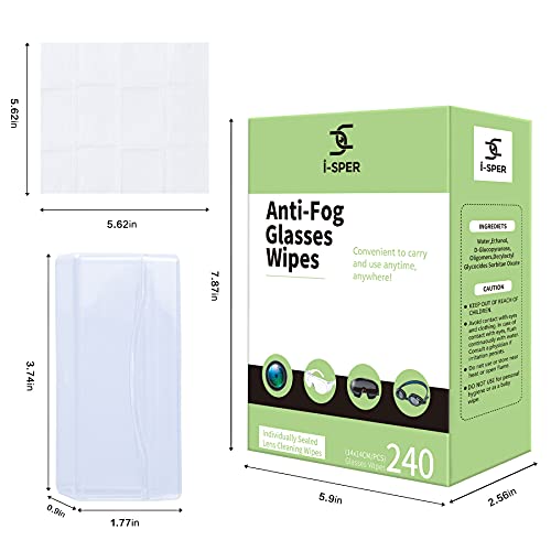 Anti Fog Wipes for Glasses 250 Count Quick Dry Individual Wrapped Pre