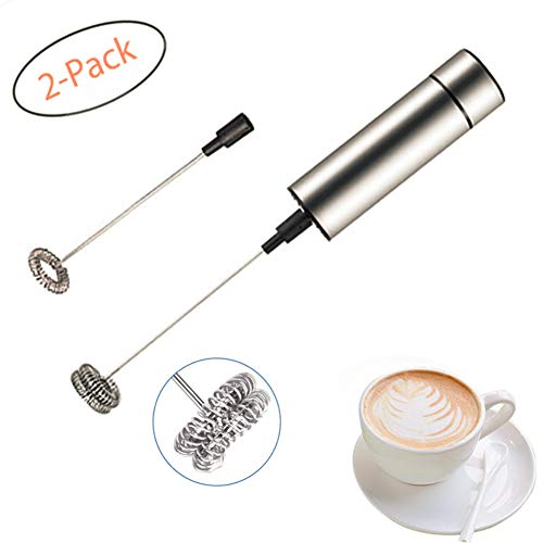 Milk Frother Handheld Coffee Frother Battery Operated Foam Maker with 2 Stainless Steel Different Size Whisks for Coffee Latte Cappuccino Hot Chocolate Drink Mixer