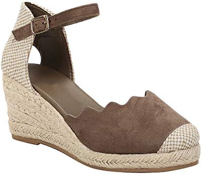 Nailyhome Womens Espadrille Platform Sandals Closed Toe Buckled Ankle Strap Wedge Sandals