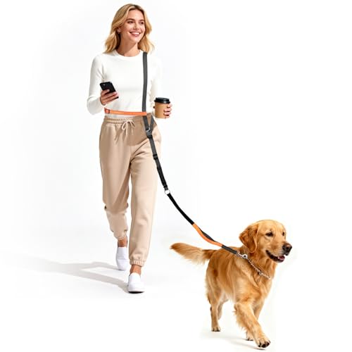 X XBEN 4-in-1 Hands Free Dog Leash, Running Leash for Dogs with Waist Belt and Double Handles, Multifunctional Leashes for Medium and Large Dogs, Anti-Pull 0.8-2.2M