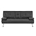 Naomi Home Low Profile Design: Convertible Folding Futon Sofa Bed Sleeper Couch for Living Room Faux Leather Upholstered Futon Sofa with Armrests, Metal Legs, 2 Cup Holders, Black