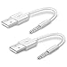 Charging Cable for iPod Shuffle, TITACUTE iPod Shuffle Cable 2 Pack 3.5mm Audio Jack to USB Charger Data Sync Charging Cable for Apple iPod Shuffle 3rd/ 4th/ 5th/ 6th/ 7th Gen (White)