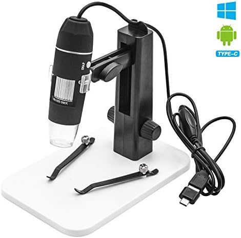 UNITRIP USB Digital Microscope 500X with 8 Density Adjustable LEDs Function of Zoom Endoscope Magnifier Video Camera with Lifting Holder, for Windows and Android, Come with USB C Adapter