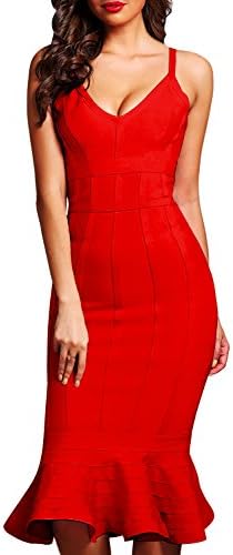 Fbeauty Women's V Neck Mermaid Strap Bandage Dress Midi FB15249
