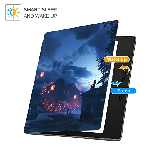 Jingdu Water-Safe Case for All-New Kindle Oasis(10th Generation, 2019 Release and 9th Generaion, 2017 Release) Premium PU Leather Slim Lightweight Smart Cover with Auto Wake/Sleep (Kongming Lantern)