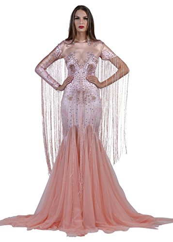 Charismatico Pastel Pink Pageant Diva Gown Bodysuit with Arm Tassels US0-US6