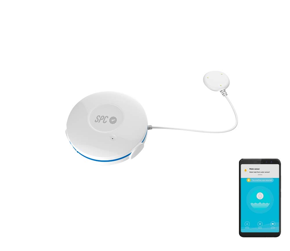 SPC Eluvio Wi-Fi Smart Water Leak Sensor Compatible with Google Home and Amazon Alexa, White