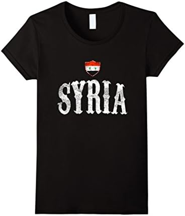 Women's Vintage Syria Flag T-shirt Syrian Pride Soccer Sports Large Black