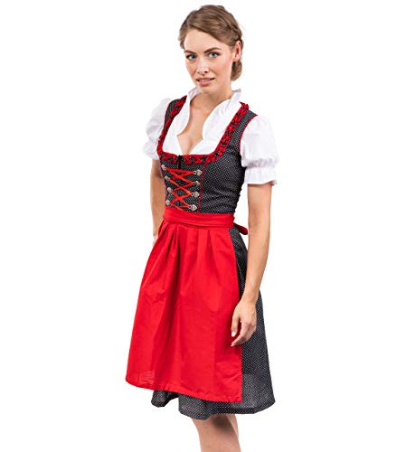Bavarian Dirndl Dress 3pcs Set - Traditional & Modern Oktoberfest Dirndl Heidi (US:8 (EU:38)) Red/Blue