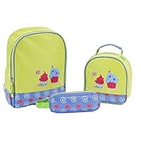 Aquarella Kids STC2293 Girls Bright Green & Light Blue Cupcakes Backpack to School Set - 3 Piece