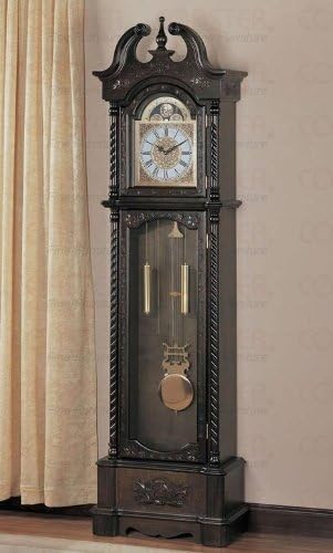 Deep Brown Finish Grandfather Clock Wood Curio Chime