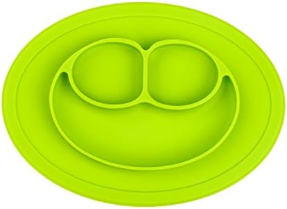 Silicone Kids Placemat+Plate,Baby Feeding Mat Fits Most Highchair Trays,By HITFUN (Green)