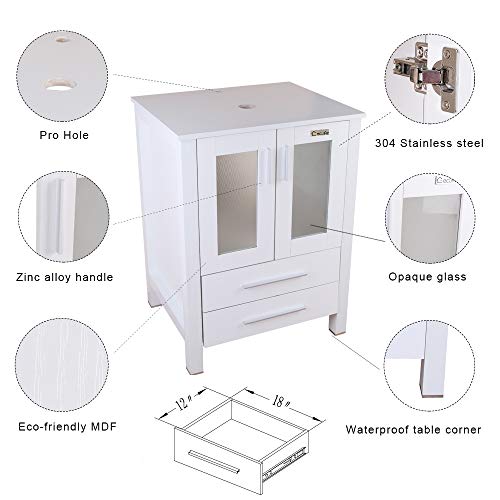 60" White Bathroom Vanity,Double Vanity,0.5" Tempered Glass Vessel Sink (Light Blue),ORB Faucet,Drain Parts,Bathroom Vanity,Glass Sink Bowl,Removable Vanity Pedestal,MDF Board,Mirror,Mounting Ring - Thumbnail 2