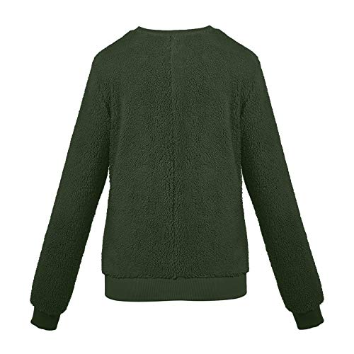 Clearance Sale! Pervobs Women Plush Sweater Imitation Lambskin Round Neck Solid Long Sleeve Sweater Pullover Blouse Top(14, ArmyGreen)