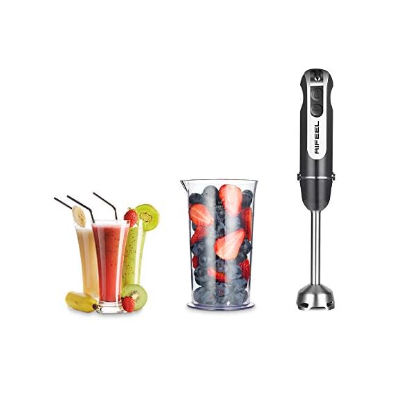 AIFEEL-Hand-Blender-800W-Turbo-ButtonLow-Noise-4-in-1-Stick-Blender-with-500ML-Food-Chopper600ML-Measuring-CupEgg-WhiskMilk-FrotherStainless-Steel-Blender-Blades AIFEEL Hand Blender 800W, Turbo Button/Low Noise, 4 in 1 Stick Blender with 500ML Food Chopper/600ML Measuring Cup/Egg Whisk/Milk Frother,Stainless Steel Blender Blades
