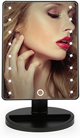 MOMONY Vanity Mirror, 16 LED Light Illuminated Makeup Mirror, Cordless Adjustable Brightness Travel Mirror, Smart Touch Cosmetic Countertop Table Mirror with Stand for Bathroom, Bedroom