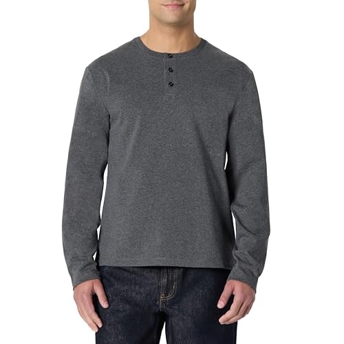 Amazon Essentials Men's Long-Sleeve Henley Shirt, Charcoal Heather, X-Small