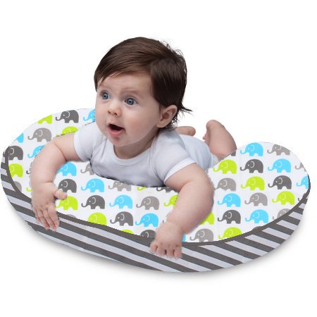 Bacati Elephants Nursing Pillow with Insert, Aqua/Lime/Grey