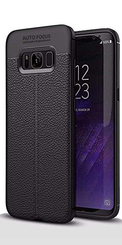ERIT Auto Focus Shock Proof Leather Pattern Armor Soft Back Case Cover for Samsung Galaxy S8 (Black)
