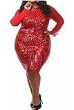 Women's Plus-Size Diamond Pattern Gauze Sequined Bodycon Cocktail Dress