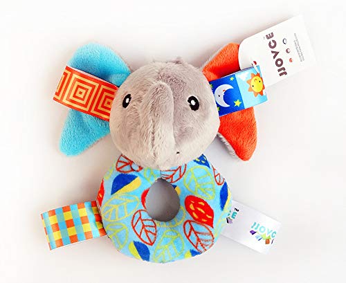 Baby Soft Rattle Toy - Grab, Hold and Shake Toy - Sensory, Early Educational Developmental Toy Cute Stuffed Animal Elephant with Sound for 0 3 6 9 12 Months Old Newborn (2 Pack)