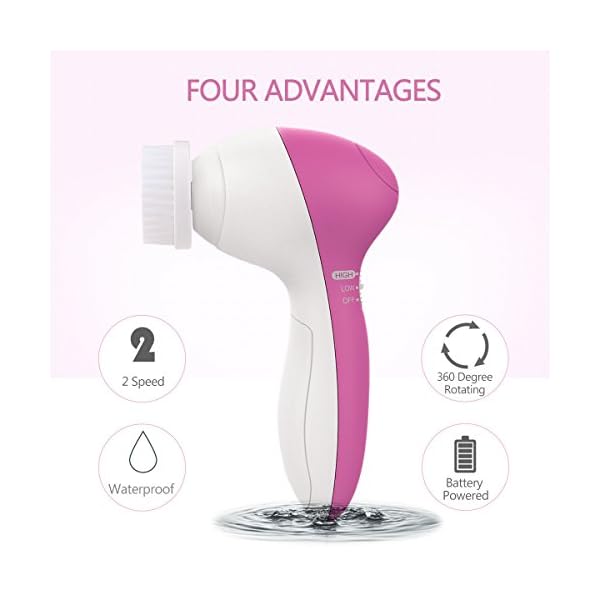 Facial Cleansing Brush [Newest 2021], PIXNOR Waterproof Face Spin Brush with 7 Brush Heads for Deep Cleansing, Gentle…