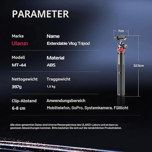 ULANZI MT-44 Mobile Phone Camera Tripod 147 cm 2-in-1 Selfie Stick Remote Control, 360° Ball Head, Cold Shoe Mobile Phone Holder, 1/4 Inch Thread Compact Travel Tripod Tripod for DSLR Cameras Canon Samsung iPhone