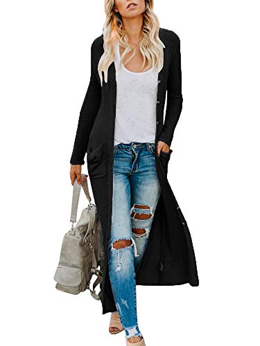 Imily Bela Womens Duster Cardigan Long Draped Maxi Knitted Lightweight Coat Sweater (Small, Black)