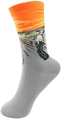 Fantastic Cos Men's Famous Art Patterned Casual Work Cotton Crew Socks (4"-10", The Scream)