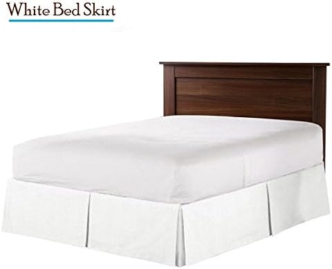 HH Linen 600-Tc 100%Cotton Split Corner Tailored Bed Skirt - 16 Inch Drop, Solid Bed-Skirt 1Pc With Platform (Available In All Sizes And 26 Colors) Cal-King White