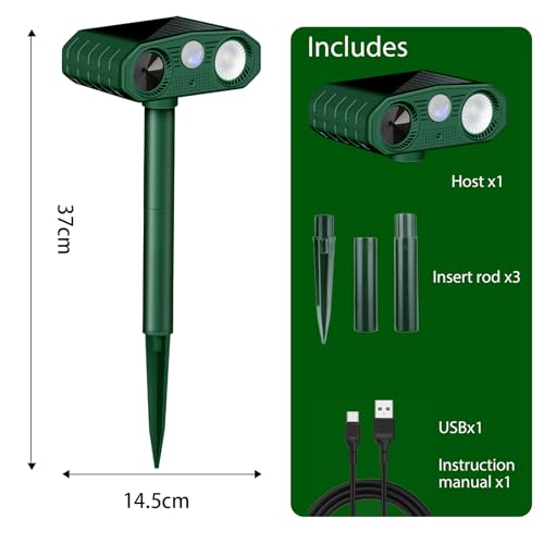 Répulsif Chat Ultrason, 3 Modes Repulsif Chat Solaire & Solaire et USB Répulsif Animaux, IP54 Étanche Repulsif Chat Exterieur avec Détecteur et Flash pour Chats Chiens Souris Ratons Animaux de Jardin